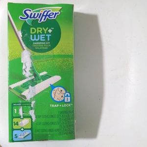 BNIB SWIFFER WET&DRY KIT- COMPLETE/UNOPENED. Outside of box scuffs are sole flaw